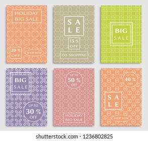 Sale banners, flyers with abstract geometric texture. Modern and vintage social media placard set for mobile website, posters, email and newsletter designs, ads, online shopping, promotional material
