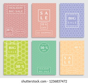Sale banners, flyers with abstract geometric texture. Modern and vintage social media placard set for mobile website, posters, email and newsletter designs, ads, online shopping, promotional material