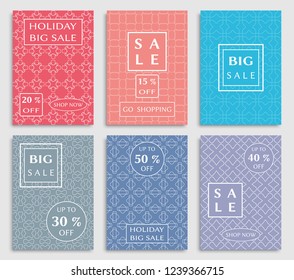 Sale banners, flyers with abstract geometric texture. Modern and vintage social media placard set for mobile website, posters, email and newsletter designs, ads, online shopping, promotional material