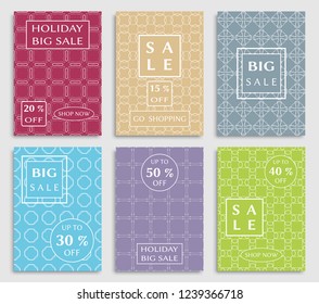 Sale banners, flyers with abstract geometric texture. Modern and vintage social media placard set for mobile website, posters, email and newsletter designs, ads, online shopping, promotional material