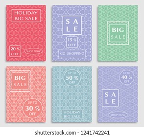 Sale banners, flyers with abstract geometric texture. Modern and vintage social media placard set for mobile website, posters, email and newsletter designs, ads, online shopping, promotional material