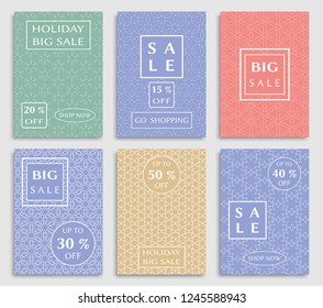 Sale banners, flyers with abstract geometric texture. Modern and vintage social media placard set for mobile website, posters, email and newsletter designs, ads, online shopping, promotional material