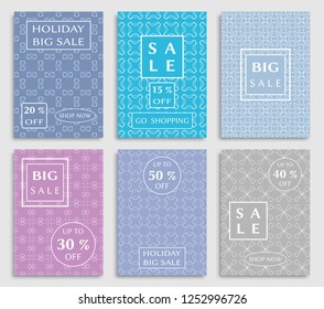 Sale banners, flyers with abstract geometric texture. Modern and vintage social media placard set for mobile website, posters, email and newsletter designs, ads, online shopping, promotional material