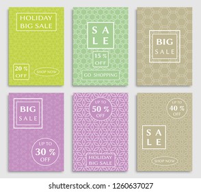 Sale banners, flyers with abstract geometric texture. Modern and vintage social media placard set for mobile website, posters, email and newsletter designs, ads, online shopping, promotional material