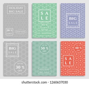 Sale banners, flyers with abstract geometric texture. Modern and vintage social media placard set for mobile website, posters, email and newsletter designs, ads, online shopping, promotional material