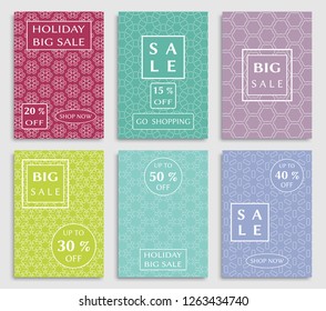 Sale banners, flyers with abstract geometric texture. Modern and vintage social media placard set for mobile website, posters, email and newsletter designs, ads, online shopping, promotional material