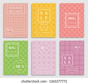 Sale banners, flyers with abstract geometric texture. Modern and vintage social media placard set for mobile website, posters, email and newsletter designs, ads, online shopping, promotional material