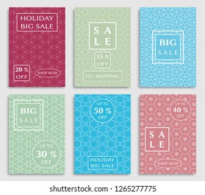 Sale banners, flyers with abstract geometric texture. Modern and vintage social media placard set for mobile website, posters, email and newsletter designs, ads, online shopping, promotional material