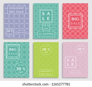 Sale banners, flyers with abstract geometric texture. Modern and vintage social media placard set for mobile website, posters, email and newsletter designs, ads, online shopping, promotional material