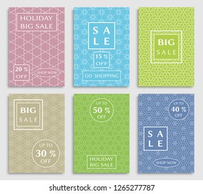 Sale banners, flyers with abstract geometric texture. Modern and vintage social media placard set for mobile website, posters, email and newsletter designs, ads, online shopping, promotional material