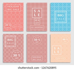Sale banners, flyers with abstract geometric texture. Modern and vintage social media placard set for mobile website, posters, email and newsletter designs, ads, online shopping, promotional material