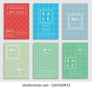 Sale banners, flyers with abstract geometric texture. Modern and vintage social media placard set for mobile website, posters, email and newsletter designs, ads, online shopping, promotional material