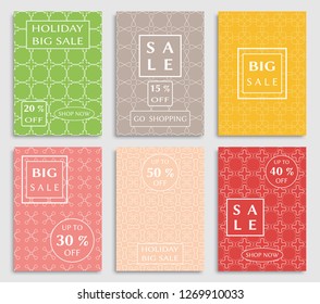 Sale banners, flyers with abstract geometric texture. Modern and vintage social media placard set for mobile website, posters, email and newsletter designs, ads, online shopping, promotional material