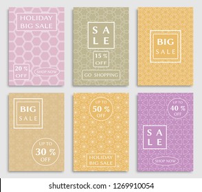 Sale banners, flyers with abstract geometric texture. Modern and vintage social media placard set for mobile website, posters, email and newsletter designs, ads, online shopping, promotional material