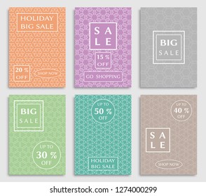 Sale banners, flyers with abstract geometric texture. Modern and vintage social media placard set for mobile website, posters, email and newsletter designs, ads, online shopping, promotional material