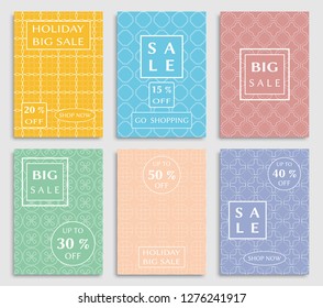Sale banners, flyers with abstract geometric texture. Modern and vintage social media placard set for mobile website, posters, email and newsletter designs, ads, online shopping, promotional material