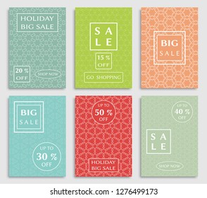 Sale banners, flyers with abstract geometric texture. Modern and vintage social media placard set for mobile website, posters, email and newsletter designs, ads, online shopping, promotional material