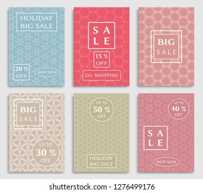Sale banners, flyers with abstract geometric texture. Modern and vintage social media placard set for mobile website, posters, email and newsletter designs, ads, online shopping, promotional material
