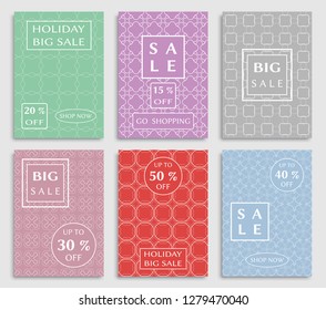 Sale banners, flyers with abstract geometric texture. Modern and vintage social media placard set for mobile website, posters, email and newsletter designs, ads, online shopping, promotional material