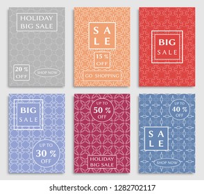 Sale banners, flyers with abstract geometric texture. Modern and vintage social media placard set for mobile website, posters, email and newsletter designs, ads, online shopping, promotional material