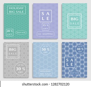 Sale banners, flyers with abstract geometric texture. Modern and vintage social media placard set for mobile website, posters, email and newsletter designs, ads, online shopping, promotional material