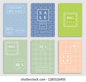 Sale banners, flyers with abstract geometric texture. Modern and vintage social media placard set for mobile website, posters, email and newsletter designs, ads, online shopping, promotional material
