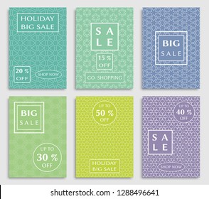 Sale banners, flyers with abstract geometric texture. Modern and vintage social media placard set for mobile website, posters, email and newsletter designs, ads, online shopping, promotional material