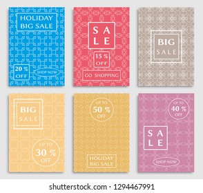 Sale banners, flyers with abstract geometric texture. Modern and vintage social media placard set for mobile website, posters, email and newsletter designs, ads, online shopping, promotional material