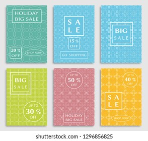 Sale banners, flyers with abstract geometric texture. Modern and vintage social media placard set for mobile website, posters, email and newsletter designs, ads, online shopping, promotional material