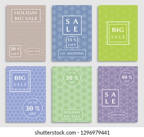 Sale banners, flyers with abstract geometric texture. Modern and vintage social media placard set for mobile website, posters, email and newsletter designs, ads, online shopping, promotional material