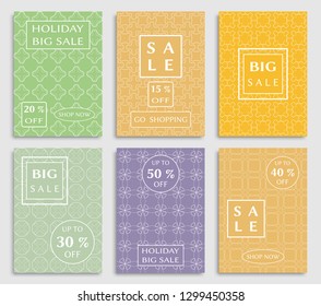 Sale banners, flyers with abstract geometric texture. Modern and vintage social media placard set for mobile website, posters, email and newsletter designs, ads, online shopping, promotional material