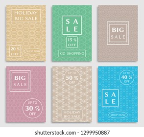 Sale banners, flyers with abstract geometric texture. Modern and vintage social media placard set for mobile website, posters, email and newsletter designs, ads, online shopping, promotional material