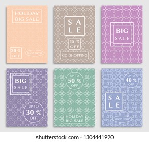 Sale banners, flyers with abstract geometric texture. Modern and vintage social media placard set for mobile website, posters, email and newsletter designs, ads, online shopping, promotional material