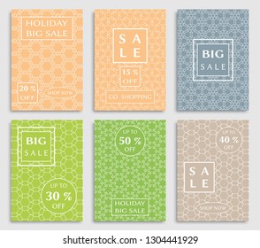 Sale banners, flyers with abstract geometric texture. Modern and vintage social media placard set for mobile website, posters, email and newsletter designs, ads, online shopping, promotional material