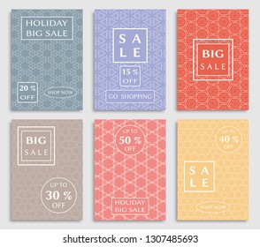 Sale banners, flyers with abstract geometric texture. Modern and vintage social media placard set for mobile website, posters, email and newsletter designs, ads, online shopping, promotional material