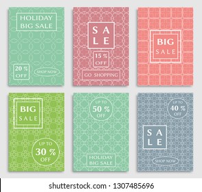 Sale banners, flyers with abstract geometric texture. Modern and vintage social media placard set for mobile website, posters, email and newsletter designs, ads, online shopping, promotional material