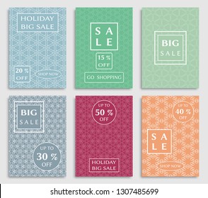 Sale banners, flyers with abstract geometric texture. Modern and vintage social media placard set for mobile website, posters, email and newsletter designs, ads, online shopping, promotional material