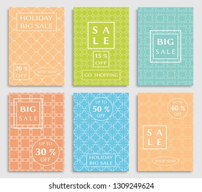 Sale banners, flyers with abstract geometric texture. Modern and vintage social media placard set for mobile website, posters, email and newsletter designs, ads, online shopping, promotional material