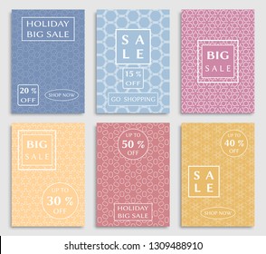 Sale banners, flyers with abstract geometric texture. Modern and vintage social media placard set for mobile website, posters, email and newsletter designs, ads, online shopping, promotional material