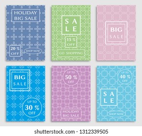 Sale banners, flyers with abstract geometric texture. Modern and vintage social media placard set for mobile website, posters, email and newsletter designs, ads, online shopping, promotional material
