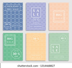 Sale banners, flyers with abstract geometric texture. Modern and vintage social media placard set for mobile website, posters, email and newsletter designs, ads, online shopping, promotional material