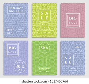 Sale banners, flyers with abstract geometric texture. Modern and vintage social media placard set for mobile website, posters, email and newsletter designs, ads, online shopping, promotional material