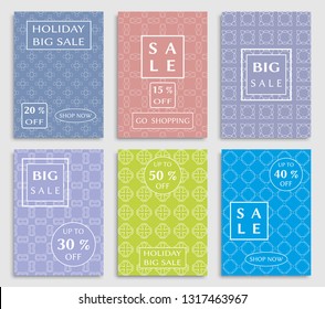 Sale banners, flyers with abstract geometric texture. Modern and vintage social media placard set for mobile website, posters, email and newsletter designs, ads, online shopping, promotional material