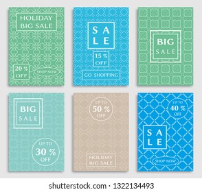 Sale banners, flyers with abstract geometric texture. Modern and vintage social media placard set for mobile website, posters, email and newsletter designs, ads, online shopping, promotional material