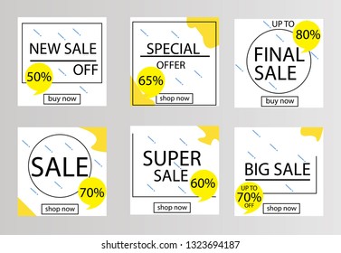 Sale banners, flyers with abstract geometric texture. Modern and vintage social media placard set for mobile website, posters, email and newsletter designs, ads, online shopping, promotional material