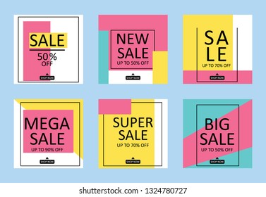 Sale banners, flyers with abstract geometric texture. Modern and vintage social media placard set for mobile website, posters, email and newsletter designs, ads, online shopping, promotional material