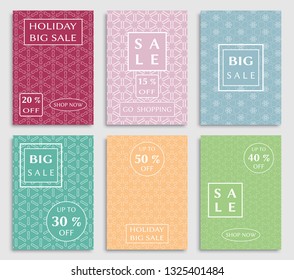 Sale banners, flyers with abstract geometric texture. Modern and vintage social media placard set for mobile website, posters, email and newsletter designs, ads, online shopping, promotional material