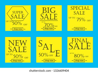 Sale banners, flyers with abstract geometric texture. Modern and vintage social media placard set for mobile website, posters, email and newsletter designs, ads, online shopping, promotional material