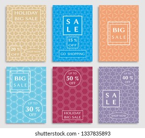 Sale banners, flyers with abstract geometric texture. Modern and vintage social media placard set for mobile website, posters, email and newsletter designs, ads, online shopping, promotional material