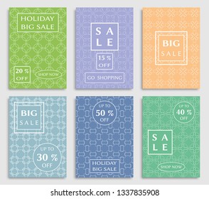 Sale banners, flyers with abstract geometric texture. Modern and vintage social media placard set for mobile website, posters, email and newsletter designs, ads, online shopping, promotional material